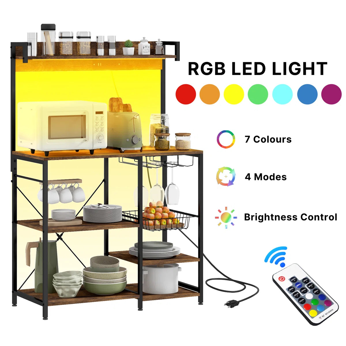 Kitchen Racks: Industrial Baker's Rack with LED Lighting, Power Outlet, and Kitchen Storage