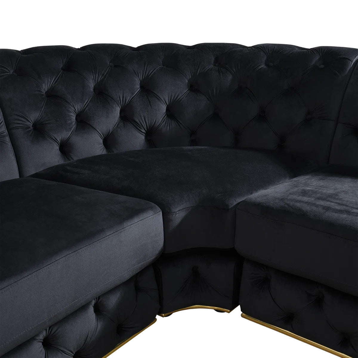 Luxury Sofa Sets: 3-Piece Black Microfiber Sofa Set with Gold Accents – Elegant & Modern Living Room Furniture