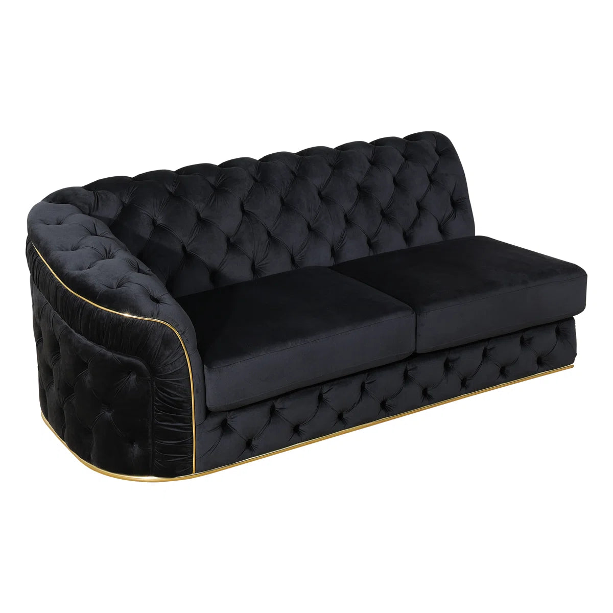 Luxury Sofa Sets: 3-Piece Black Microfiber Sofa Set with Gold Accents – Elegant & Modern Living Room Furniture