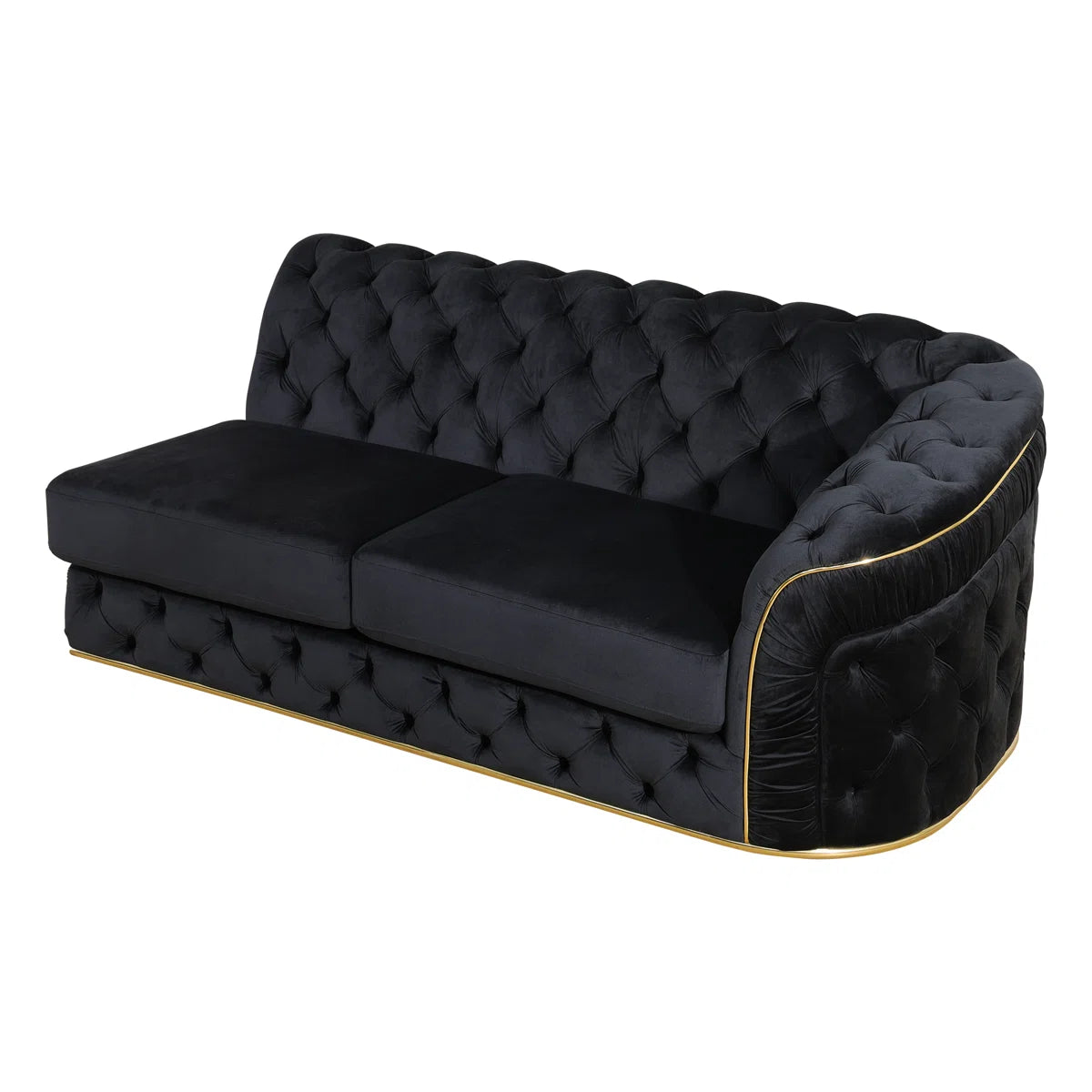 Luxury Sofa Sets: 3-Piece Black Microfiber Sofa Set with Gold Accents – Elegant & Modern Living Room Furniture