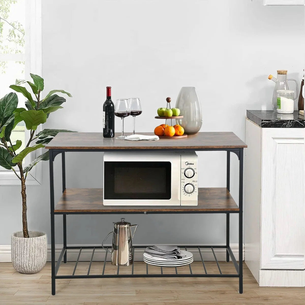Kitchen Racks: 3 Tier Kitchen Island Storage Kitchen Counter with Large Storage