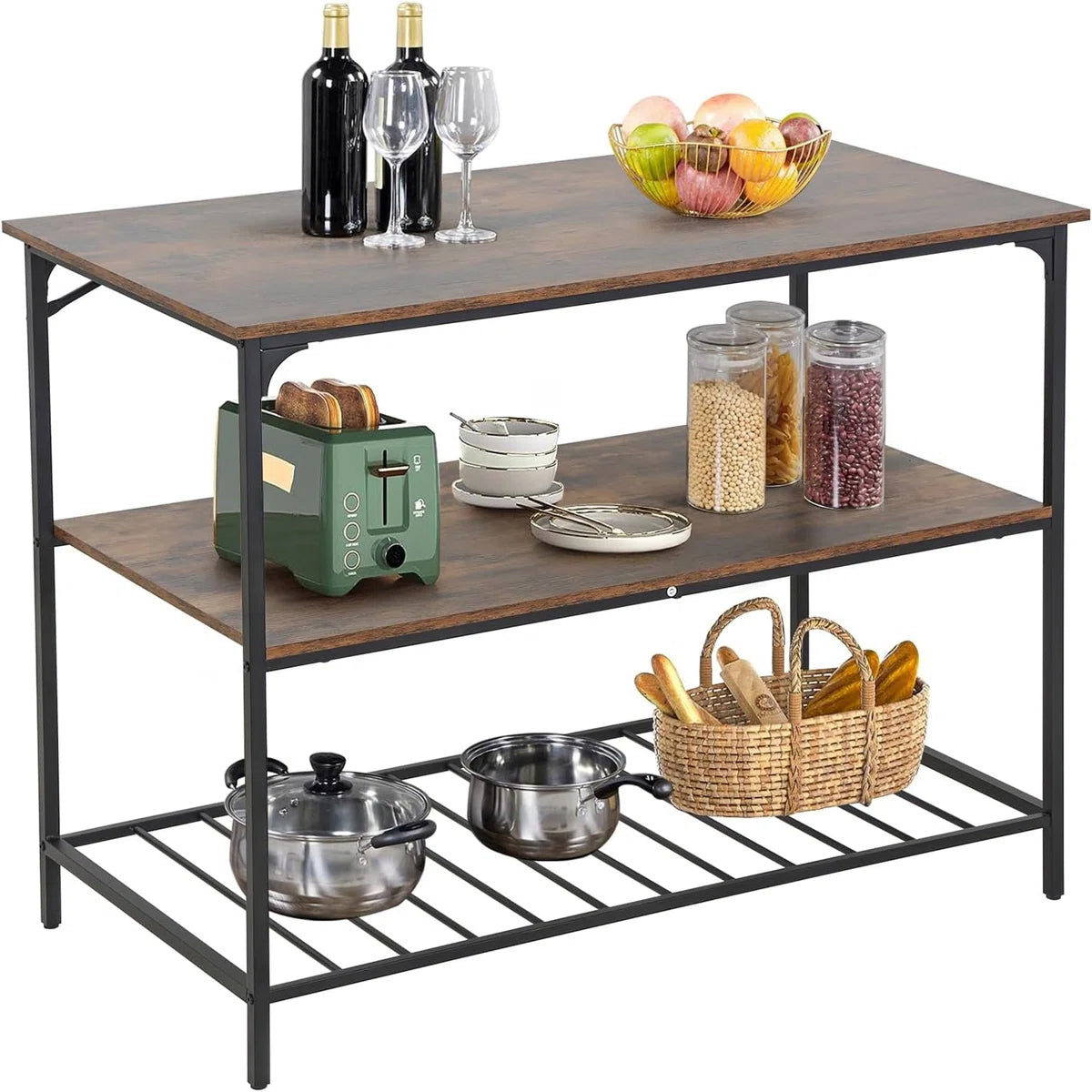Kitchen Racks: 3 Tier Kitchen Island Storage Kitchen Counter with Large Storage