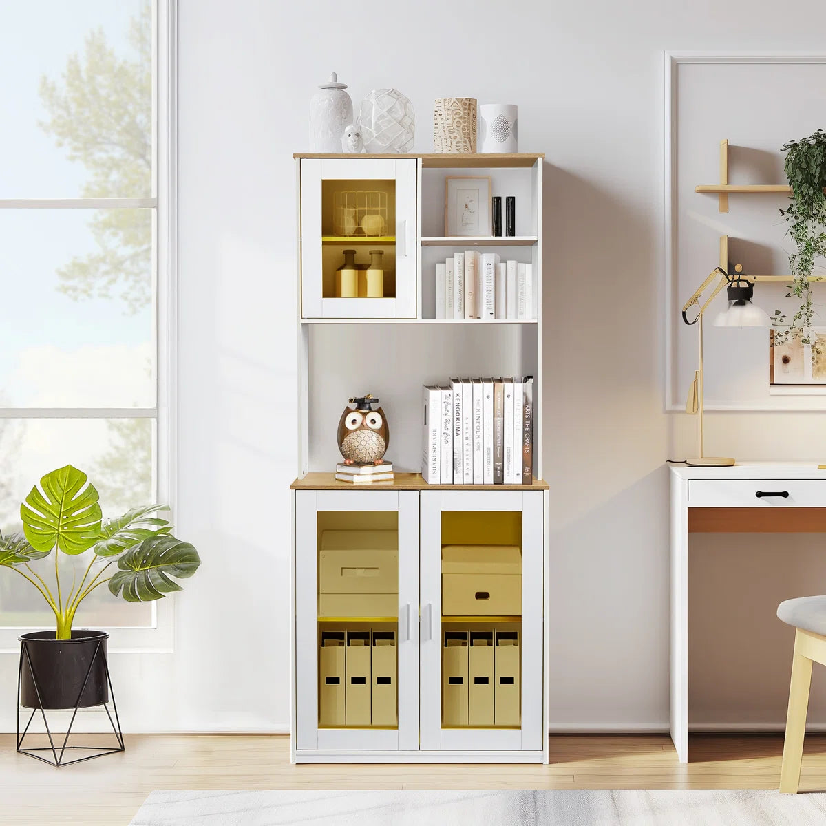 Microwave Stands: 71" Freestanding Kitchen Pantry Cabinet with Doors, Shelves & Hutch Organizer