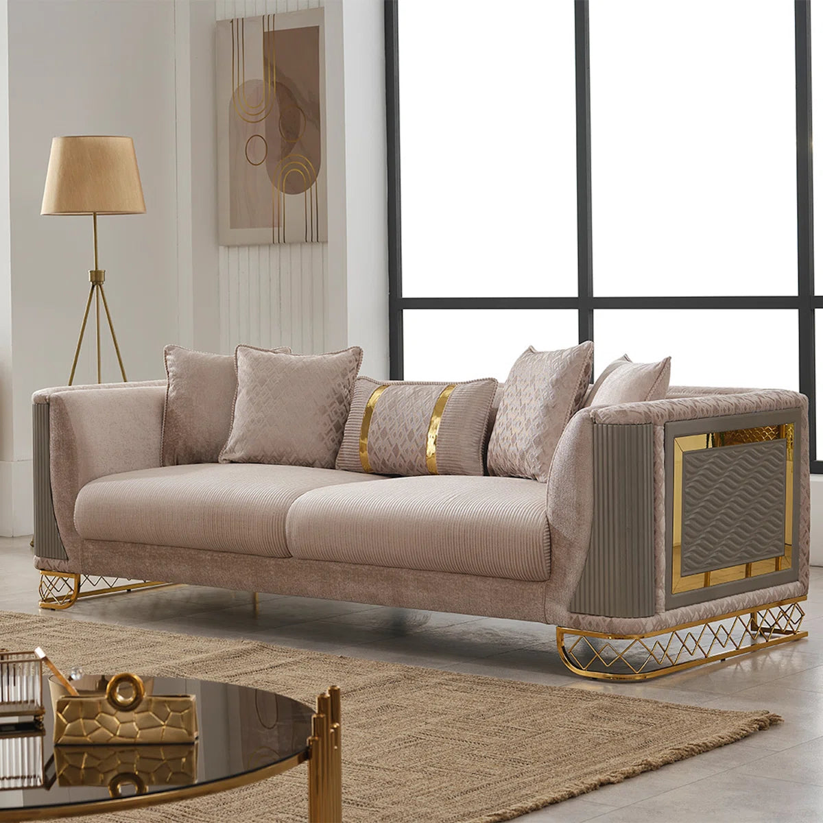 7 Seater Sofa Set: 4-Piece Modern Living Room Sofa Set