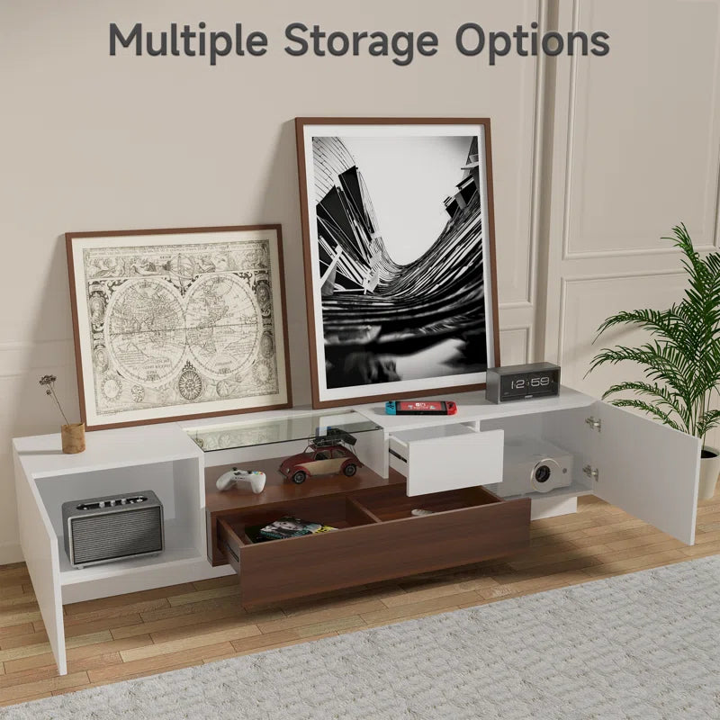 tv panel: LED TV Console with Storage Cabinets and Modern Entertainment Center Design