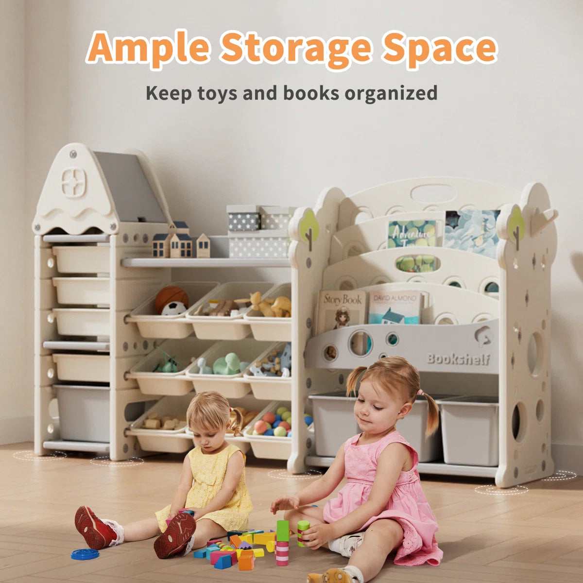 Kids Toy Storage Unit: Castle-Shaped Organiser with 17 Storage Boxes