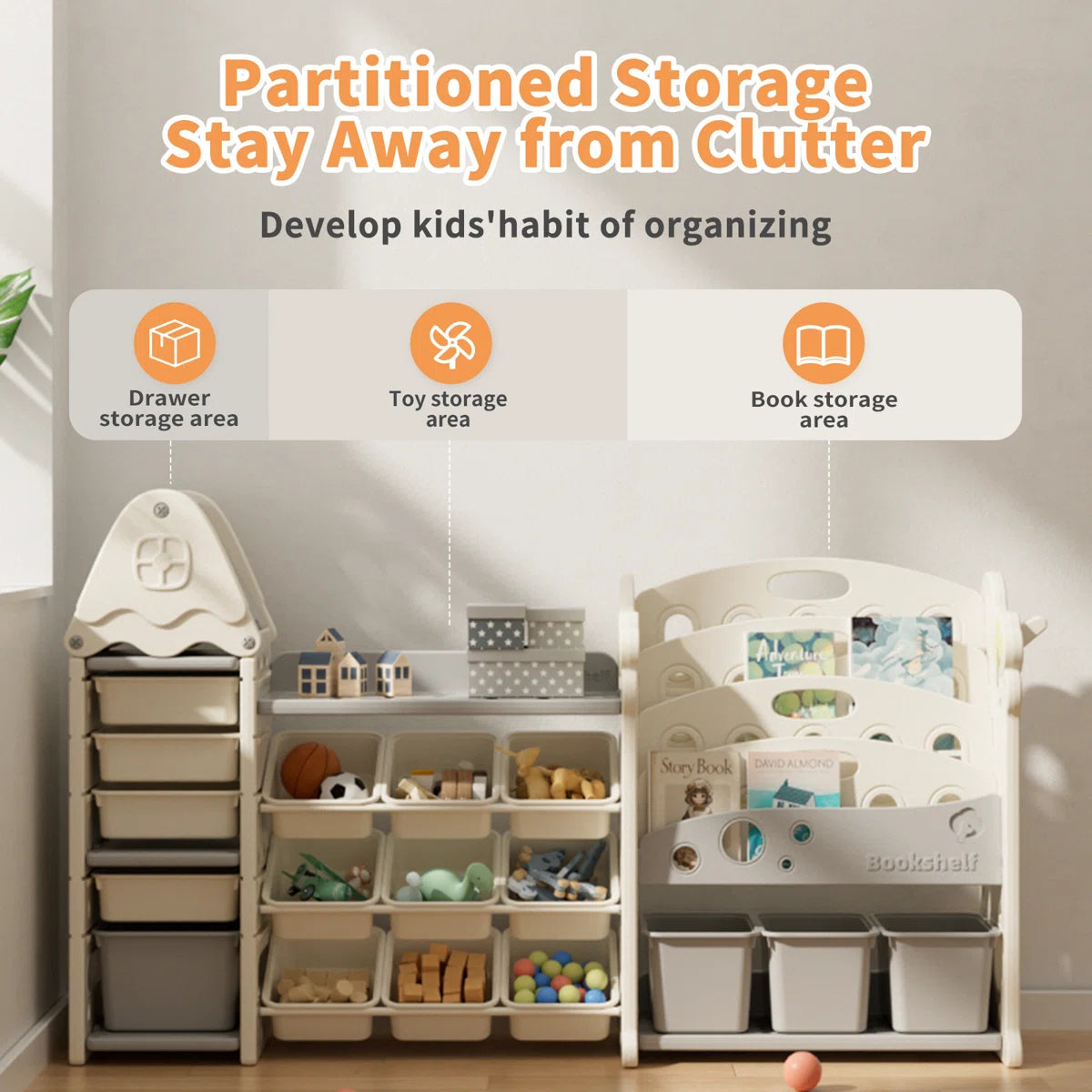Kids Toy Storage Unit: Castle-Shaped Organiser with 17 Storage Boxes