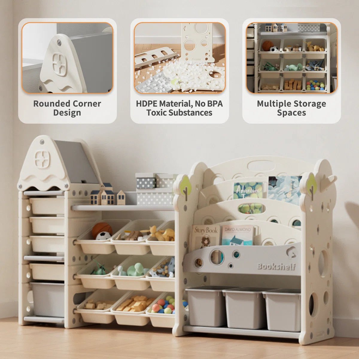 Kids Toy Storage Unit: Castle-Shaped Organiser with 17 Storage Boxes