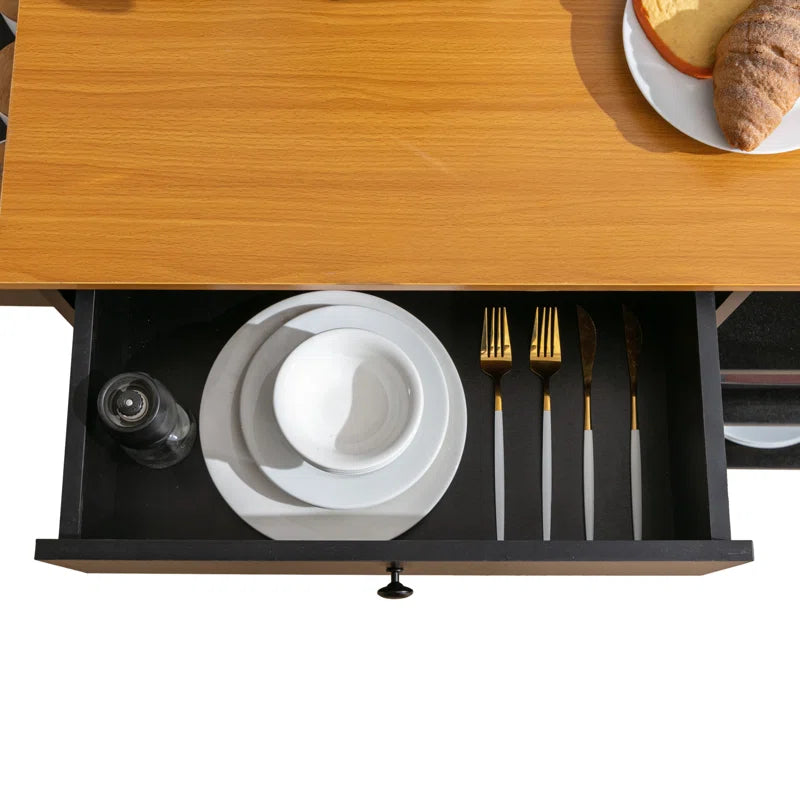 Kitchen Island Table with Drop Leaf, Drawers, Cabinet & Wheels – 43.7 Inch with Ample Storage