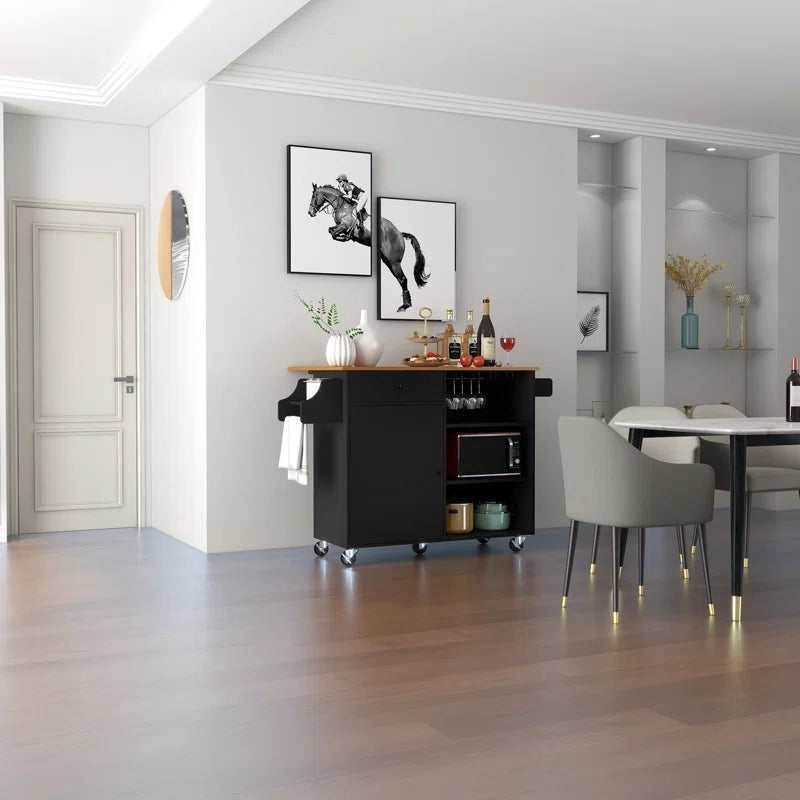 Kitchen Island Table with Drop Leaf, Drawers, Cabinet & Wheels – 43.7 Inch with Ample Storage