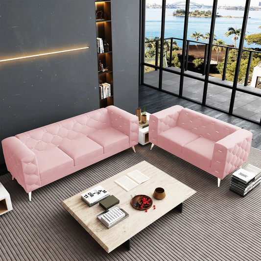 Luxury Sofa Sets: 84'' Wide Velvet Standard Sofa with Loveseat and Gold Legs