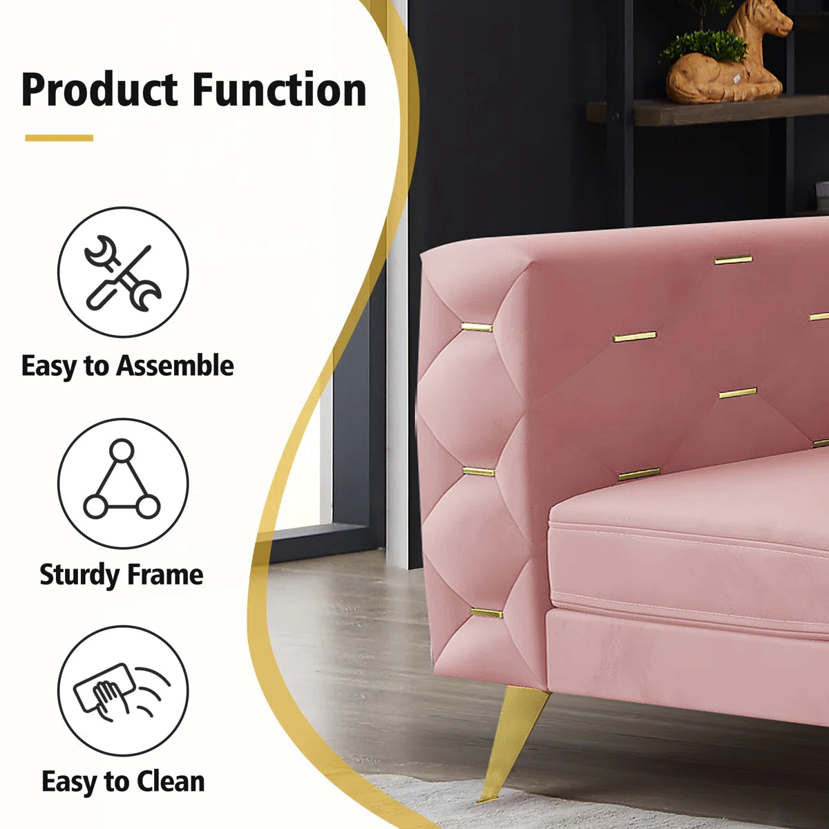 Luxury Sofa Sets: 84'' Wide Velvet Standard Sofa with Loveseat and Gold Legs