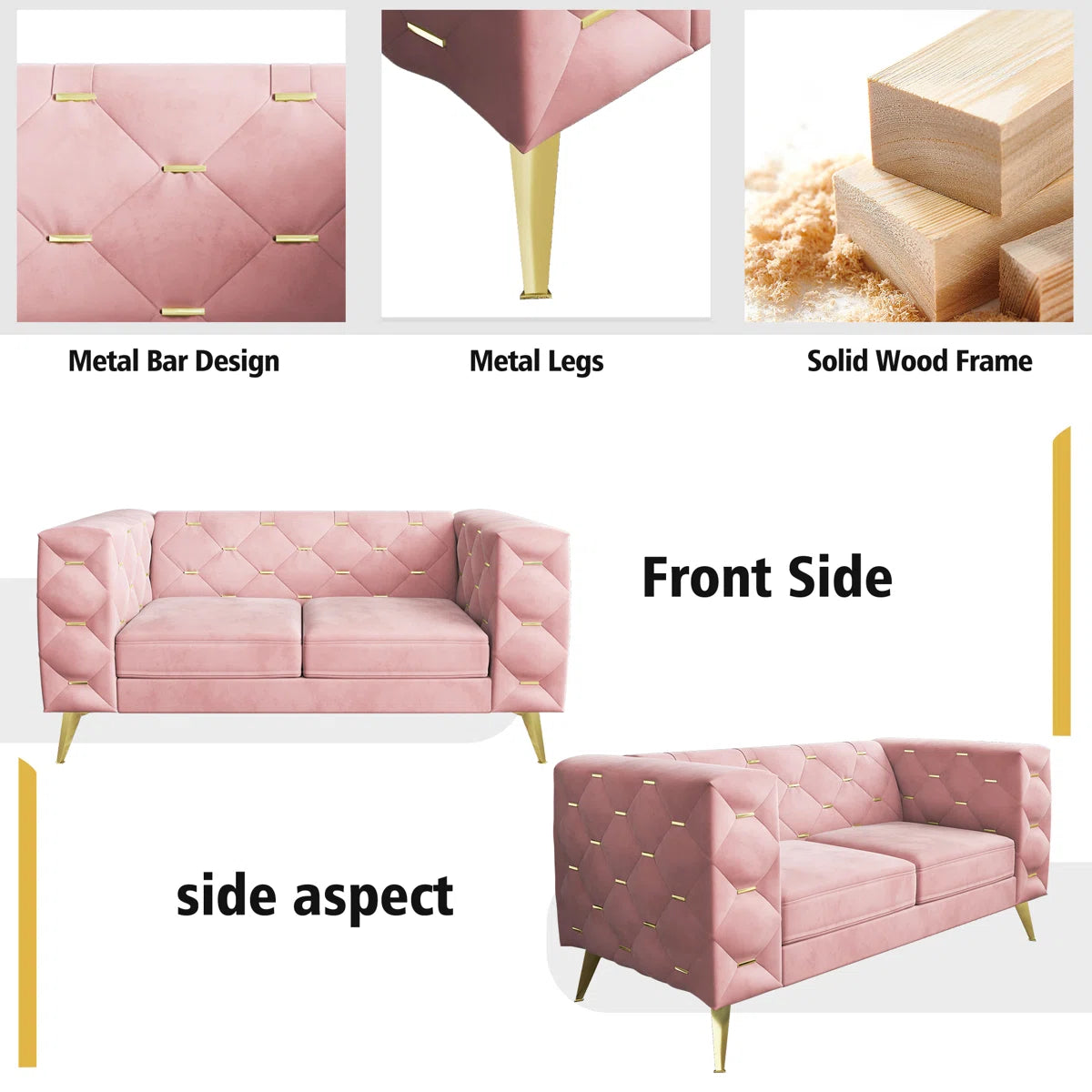 Luxury Sofa Sets: 84'' Wide Velvet Standard Sofa with Loveseat and Gold Legs