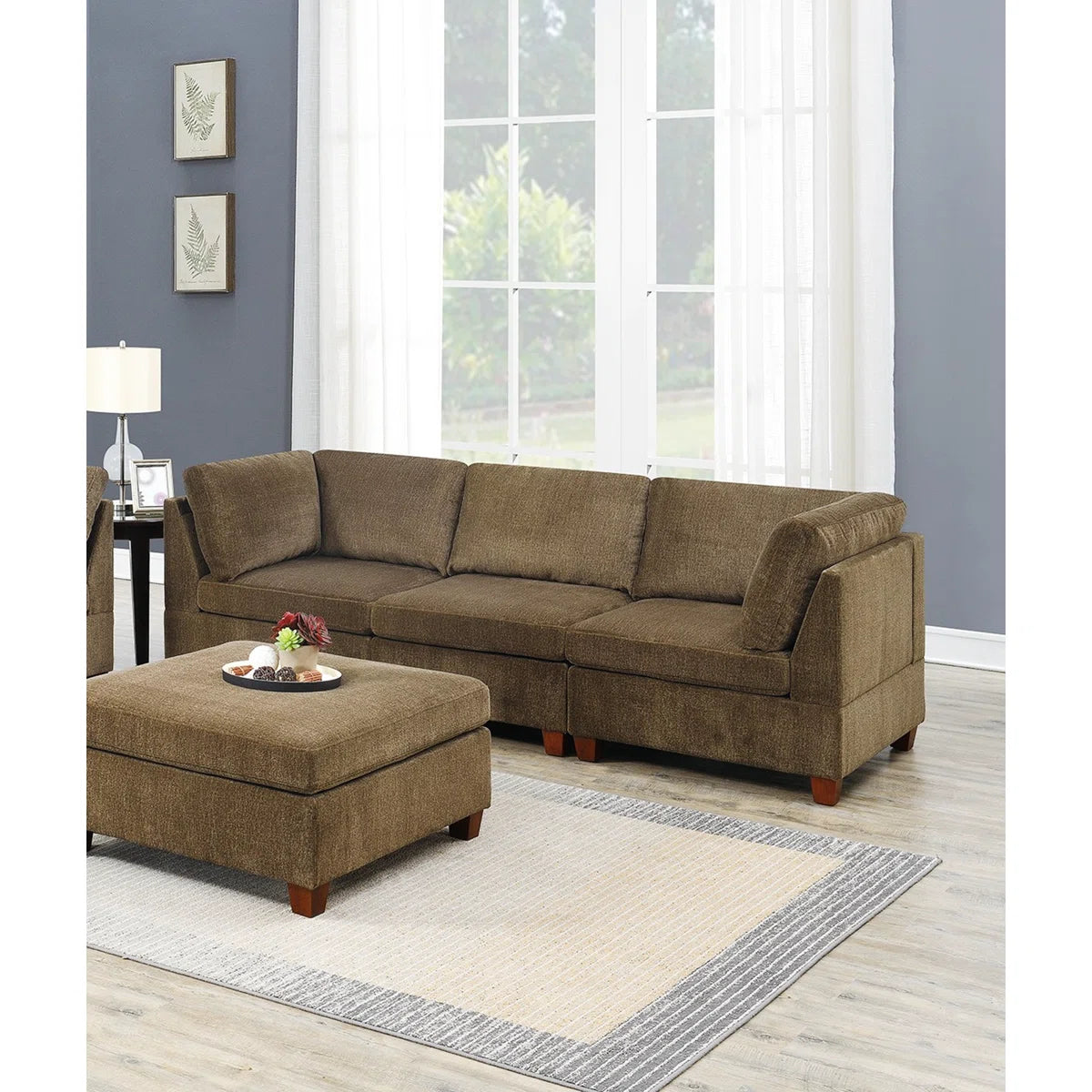 7 Seater Sofa Set: Chenille Modular Sectional with 3 Corner Set