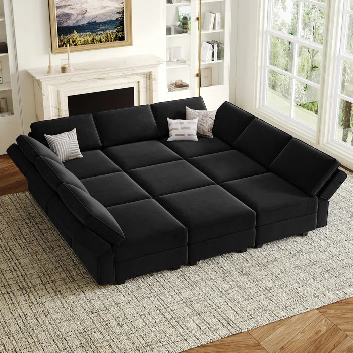 7 Seater Sofa Set: 90.2" Wide Velvet Reversible Modular Sectional with Storage & Sleeper Function