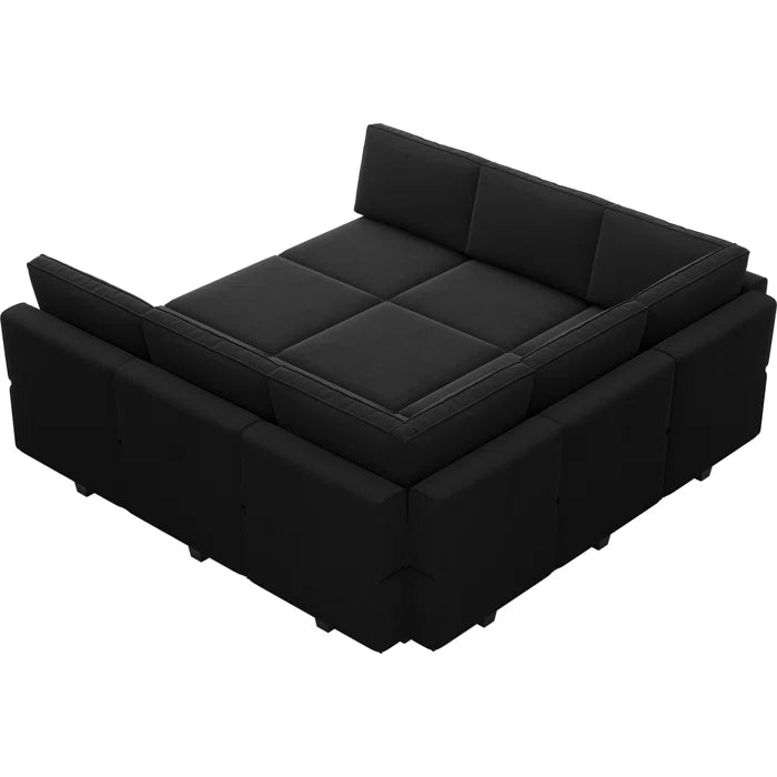 7 Seater Sofa Set: 90.2" Wide Velvet Reversible Modular Sectional with Storage & Sleeper Function