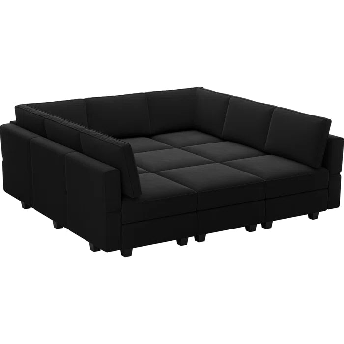 7 Seater Sofa Set: 90.2" Wide Velvet Reversible Modular Sectional with Storage & Sleeper Function