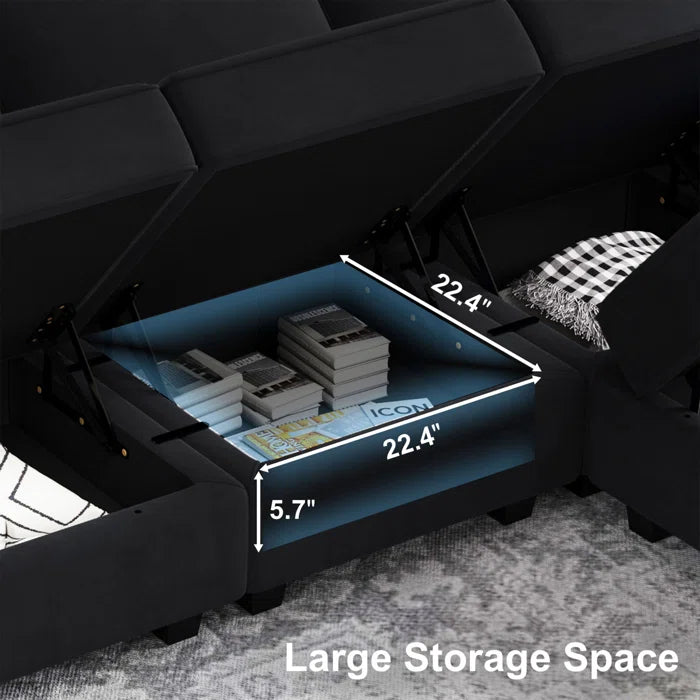 7 Seater Sofa Set: 90.2" Wide Velvet Reversible Modular Sectional with Storage & Sleeper Function