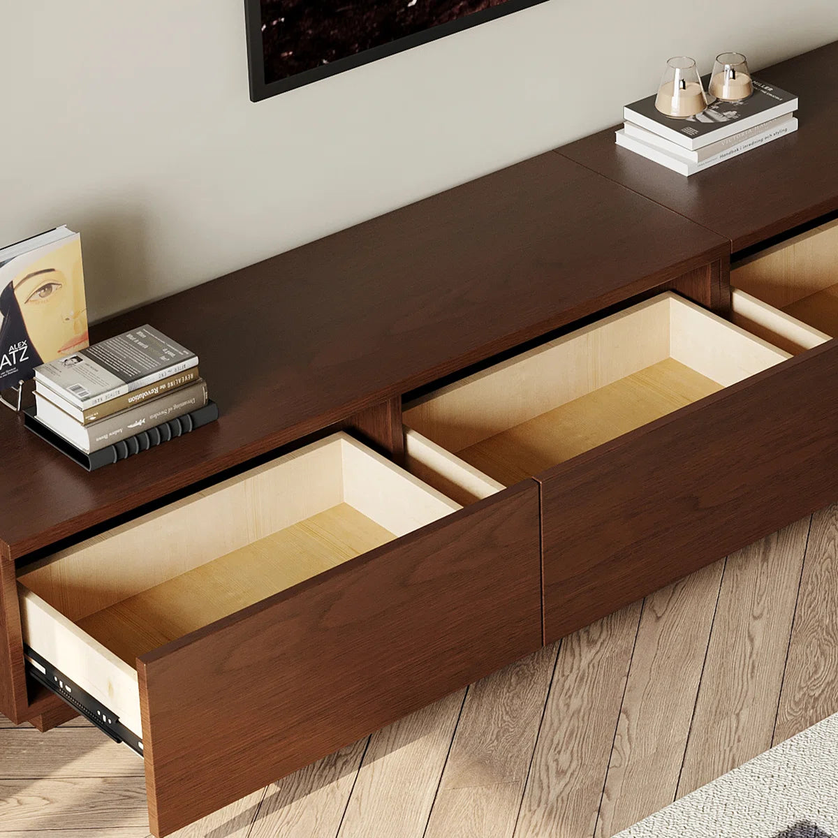 tv panel: Rock panel TV cabinet with stainless electroplated frame, sleek and durable