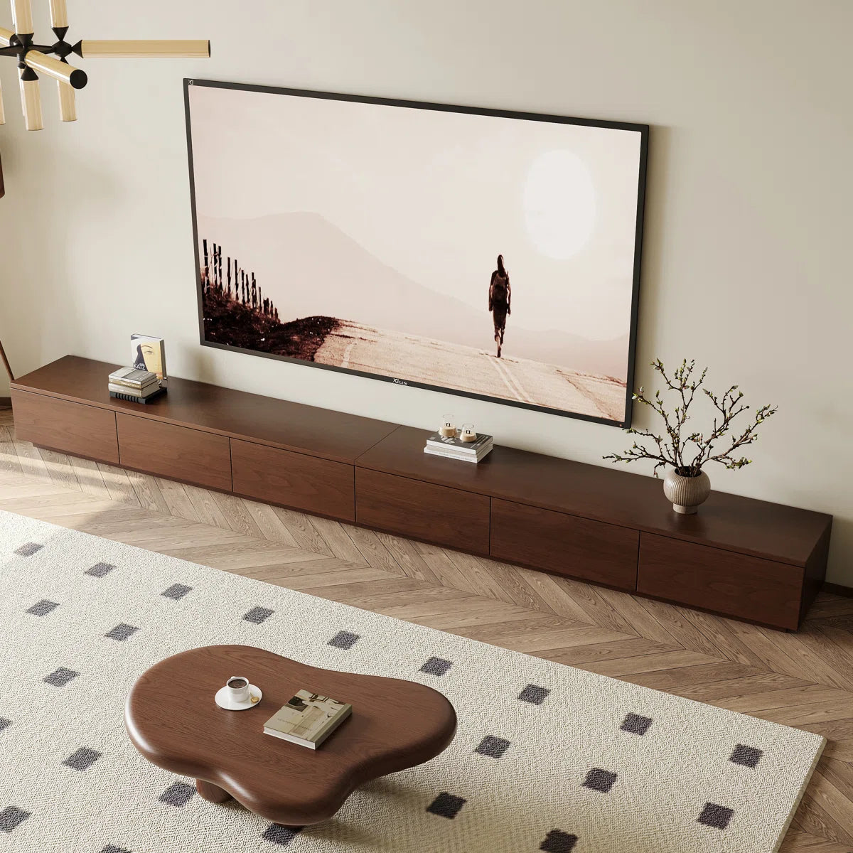 tv panel: Rock panel TV cabinet with stainless electroplated frame, sleek and durable