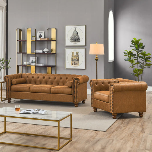 7 Seater Sofa Set: 3-Piece Fabric Leather Living Room Set