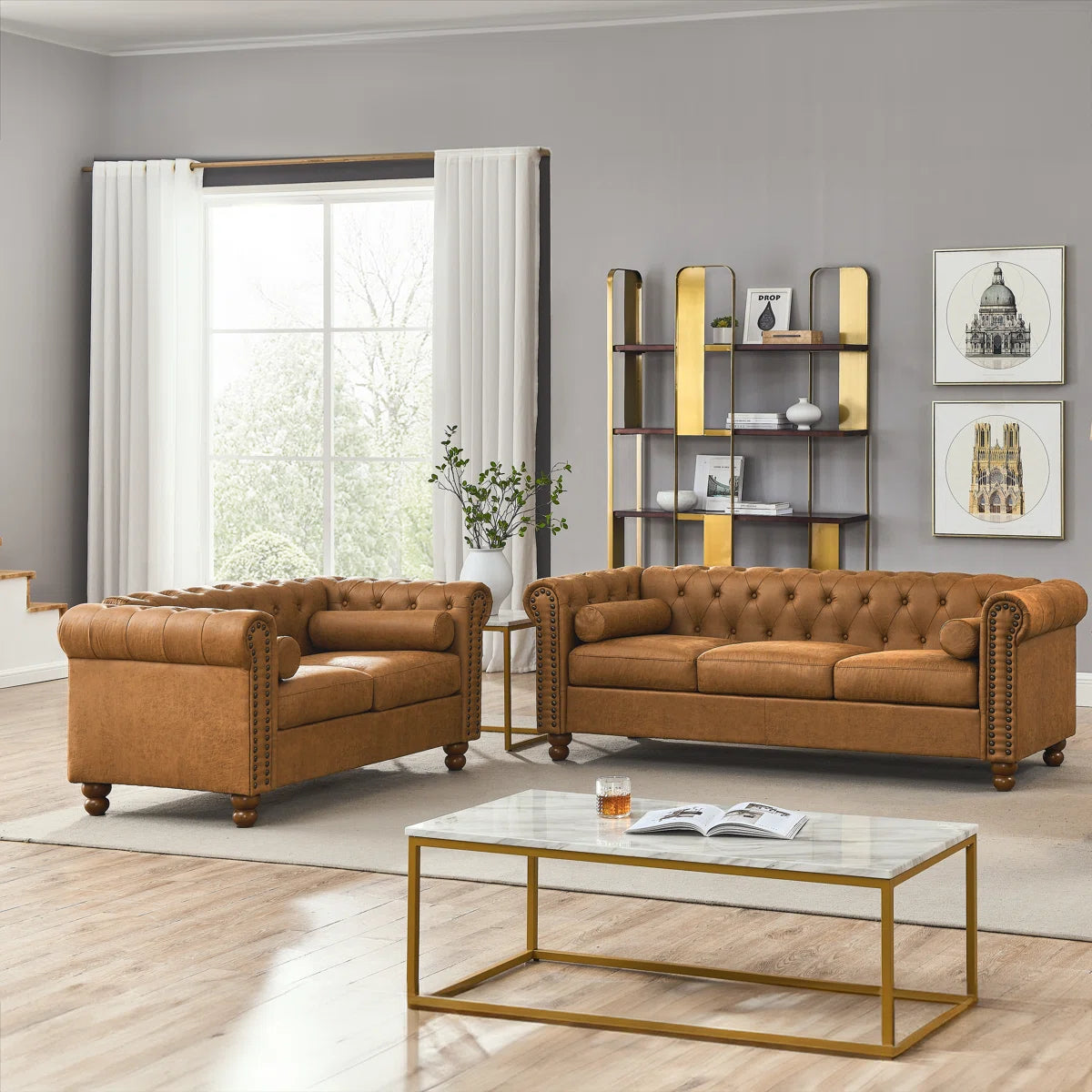 7 Seater Sofa Set: 3-Piece Fabric Leather Living Room Set