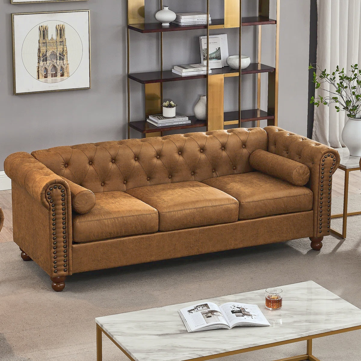 7 Seater Sofa Set: 3-Piece Fabric Leather Living Room Set