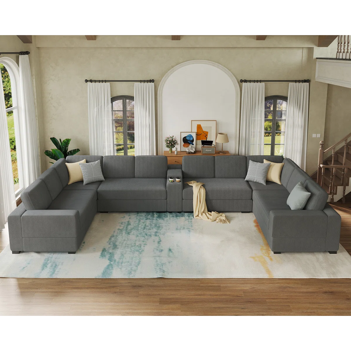 7 Seater Sofa Set: 172-Inch U-Shaped Modular Sectional with Sofa Set