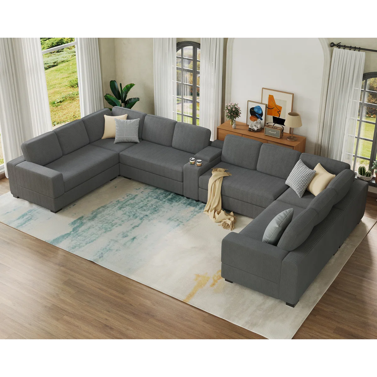 7 Seater Sofa Set: 172-Inch U-Shaped Modular Sectional with Sofa Set