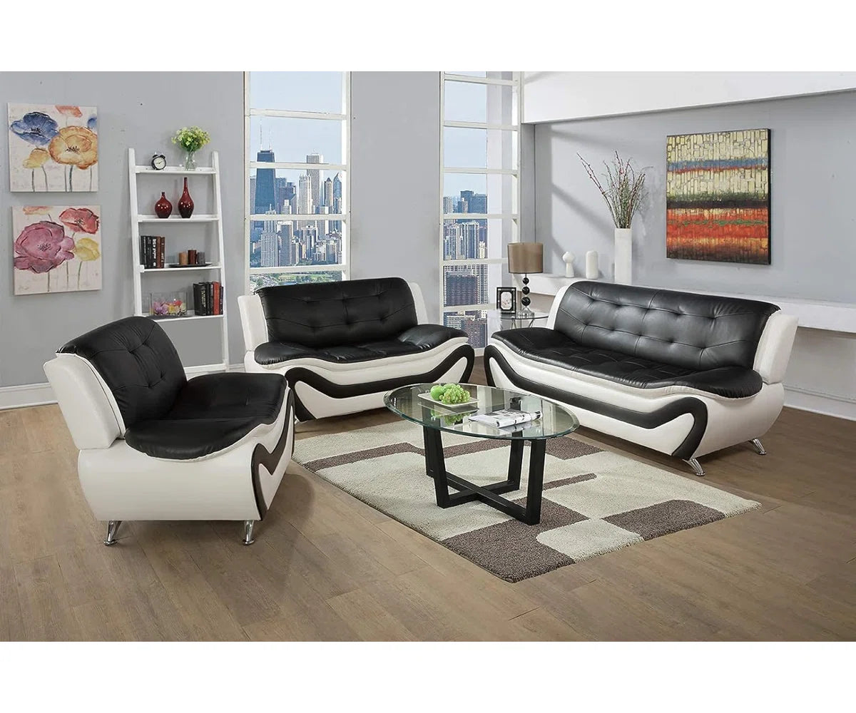 Luxury Sofa Sets: Minimalist Faux Leather 3-Piece Sofa Set – Sofa, Loveseat & Chair