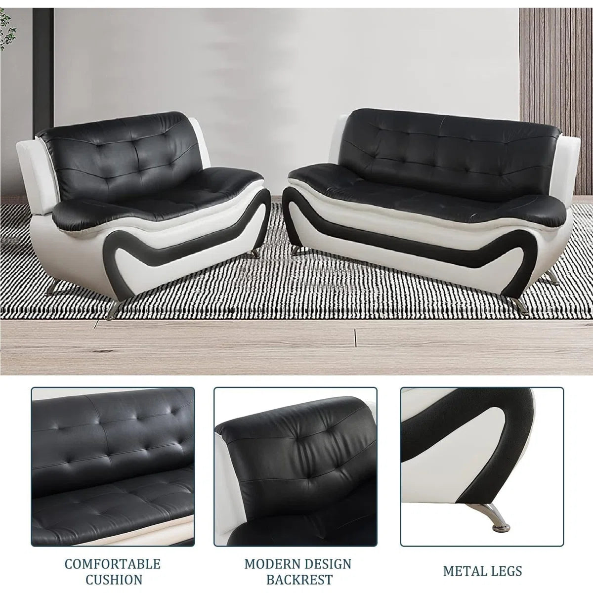 Luxury Sofa Sets: Minimalist Faux Leather 3-Piece Sofa Set – Sofa, Loveseat & Chair