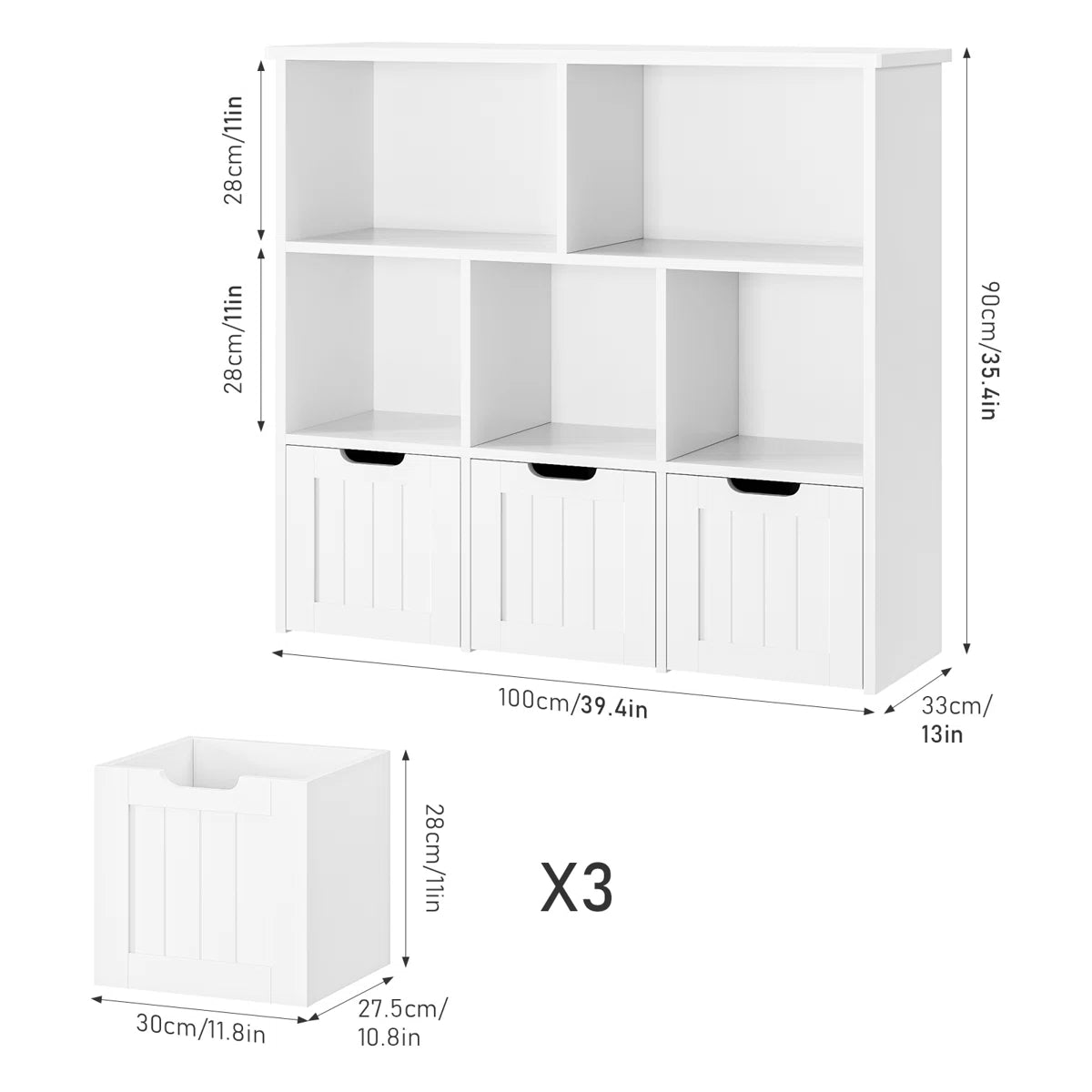 Kids Toy Storage Unit: 39.4'' Wide Engineered Wood Toy Organiser with Drawers, Shelves & Wheels