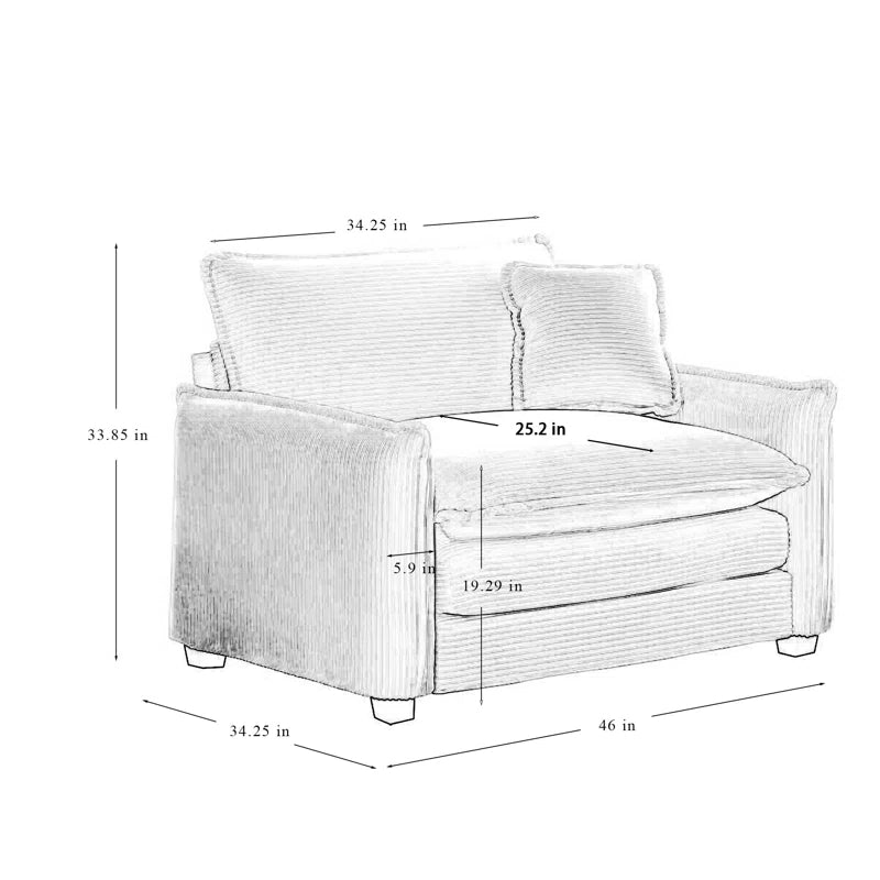 Luxury Sofa Sets: 3-Piece Oversized Corduroy Sectional Sofa Set with Chair, Loveseat & 6 Toss Pillows