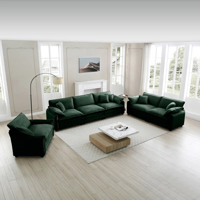 Luxury Sofa Sets: 3-Piece Oversized Corduroy Sectional Sofa Set with Chair, Loveseat & 6 Toss Pillows