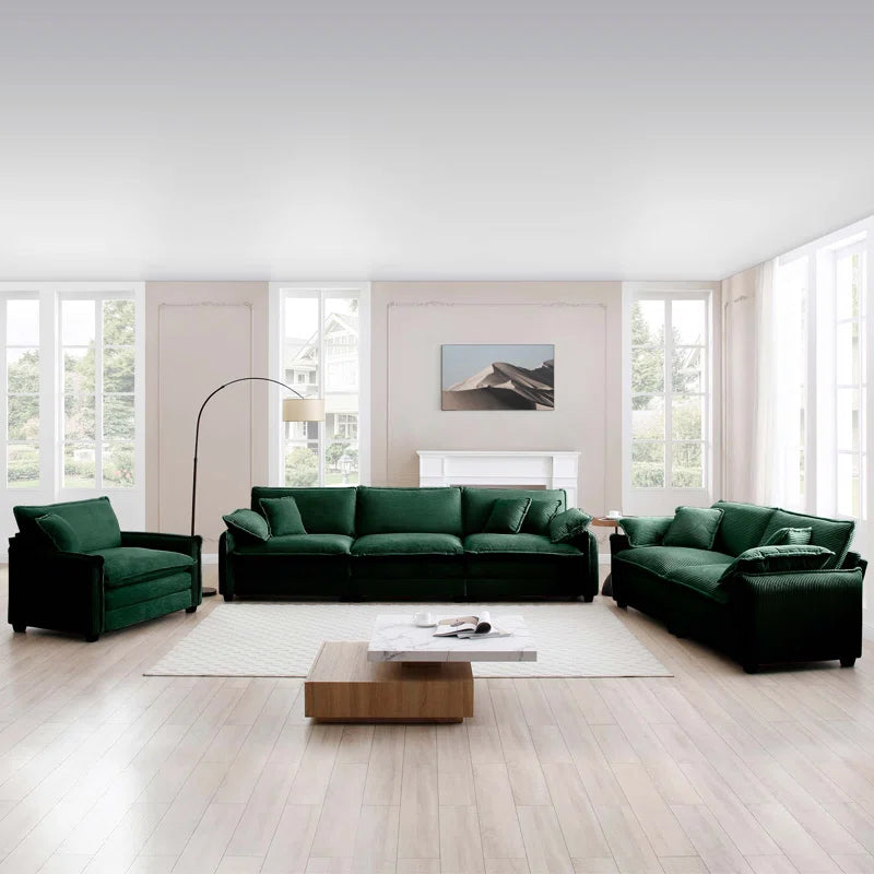 Luxury Sofa Sets: 3-Piece Oversized Corduroy Sectional Sofa Set with Chair, Loveseat & 6 Toss Pillows