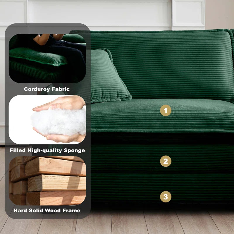 Luxury Sofa Sets: 3-Piece Oversized Corduroy Sectional Sofa Set with Chair, Loveseat & 6 Toss Pillows