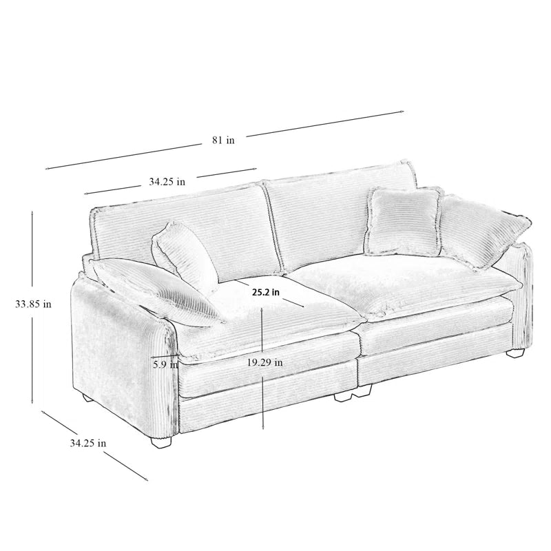 Luxury Sofa Sets: 3-Piece Oversized Corduroy Sectional Sofa Set with Chair, Loveseat & 6 Toss Pillows