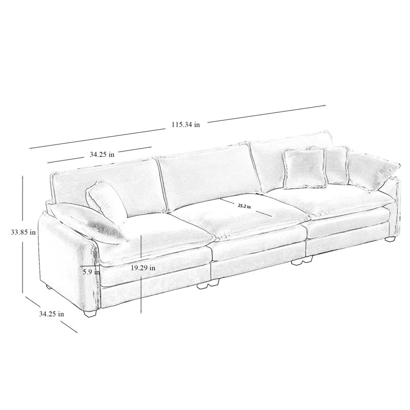 Luxury Sofa Sets: 3-Piece Oversized Corduroy Sectional Sofa Set with Chair, Loveseat & 6 Toss Pillows