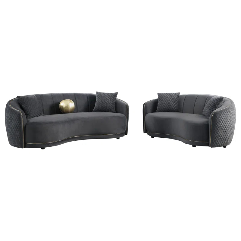 Luxury Sofa Sets: Modern Velvet 2-Piece Sofa & Loveseat with Gold Trim and Tufted Design