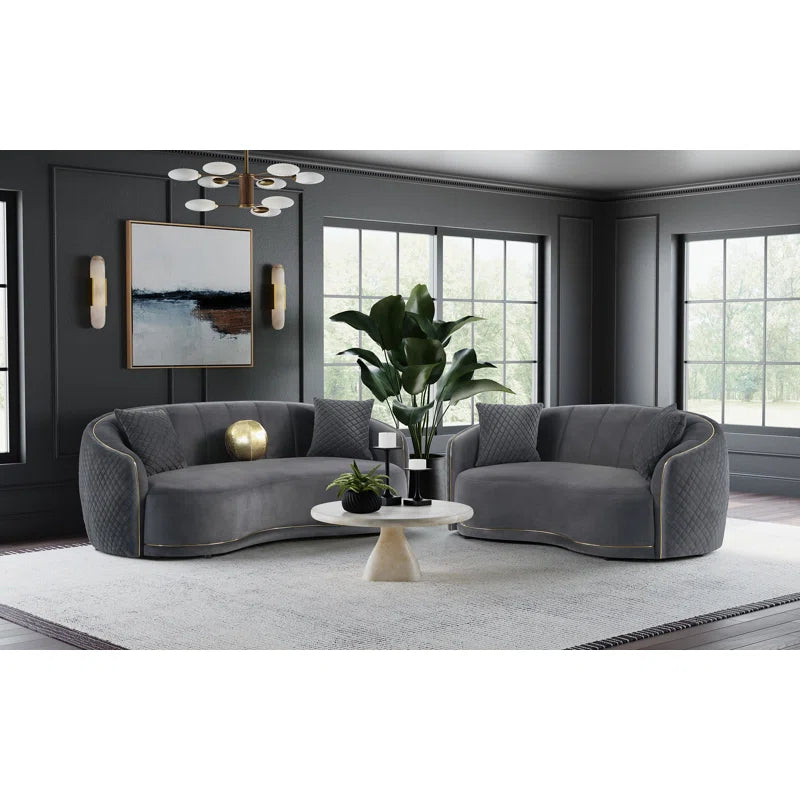 Luxury Sofa Sets: Modern Velvet 2-Piece Sofa & Loveseat with Gold Trim and Tufted Design