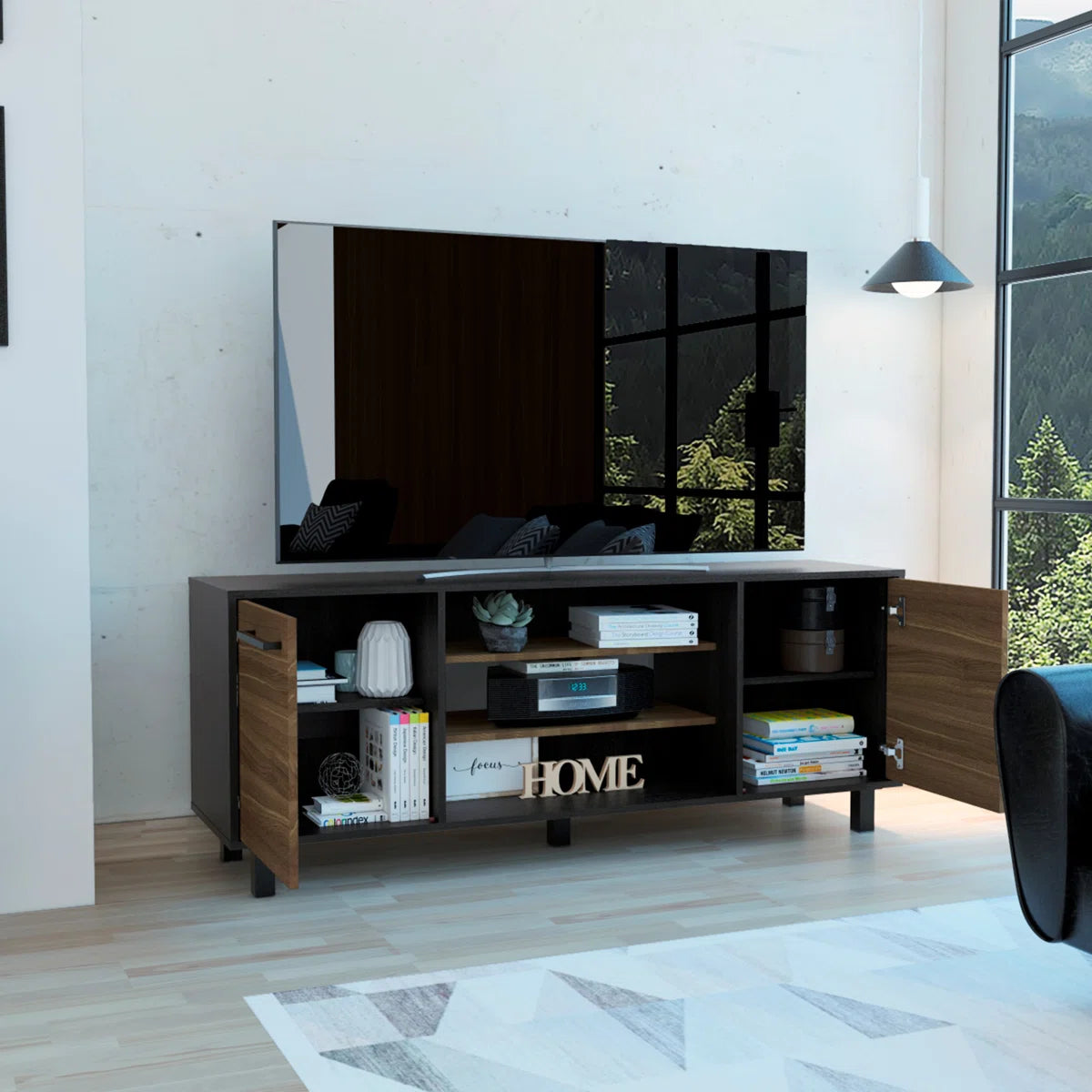 tv panel: Modern tv panel with Six External Shelves, Double Door Cabinet, Storage Spaces For TV´S Up 37"