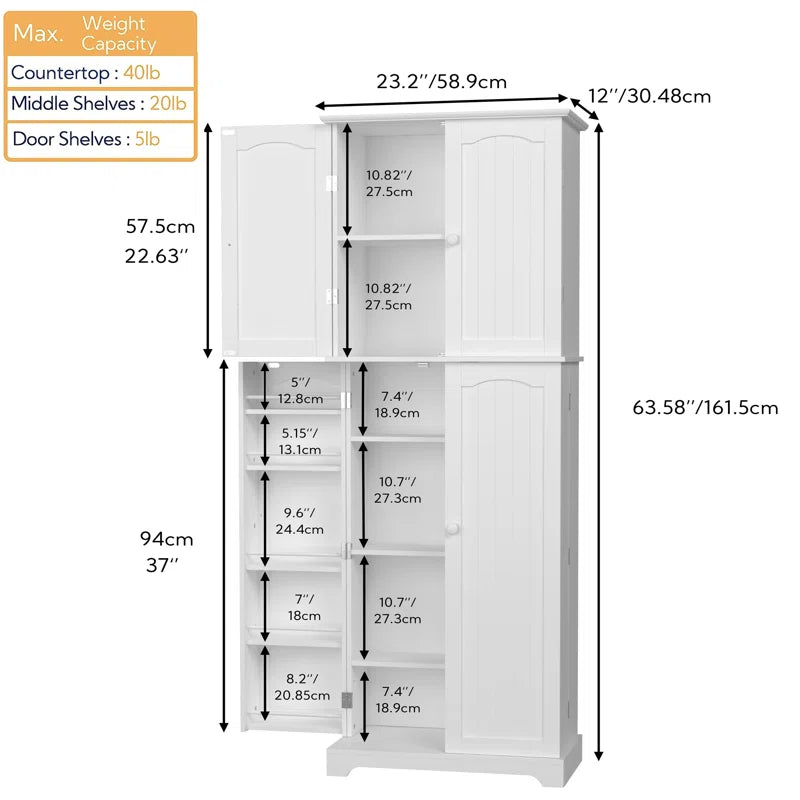 Microwave Stands: Microwave Stand with Storage – 64" Tall Kitchen Pantry with 10 Door Shelves