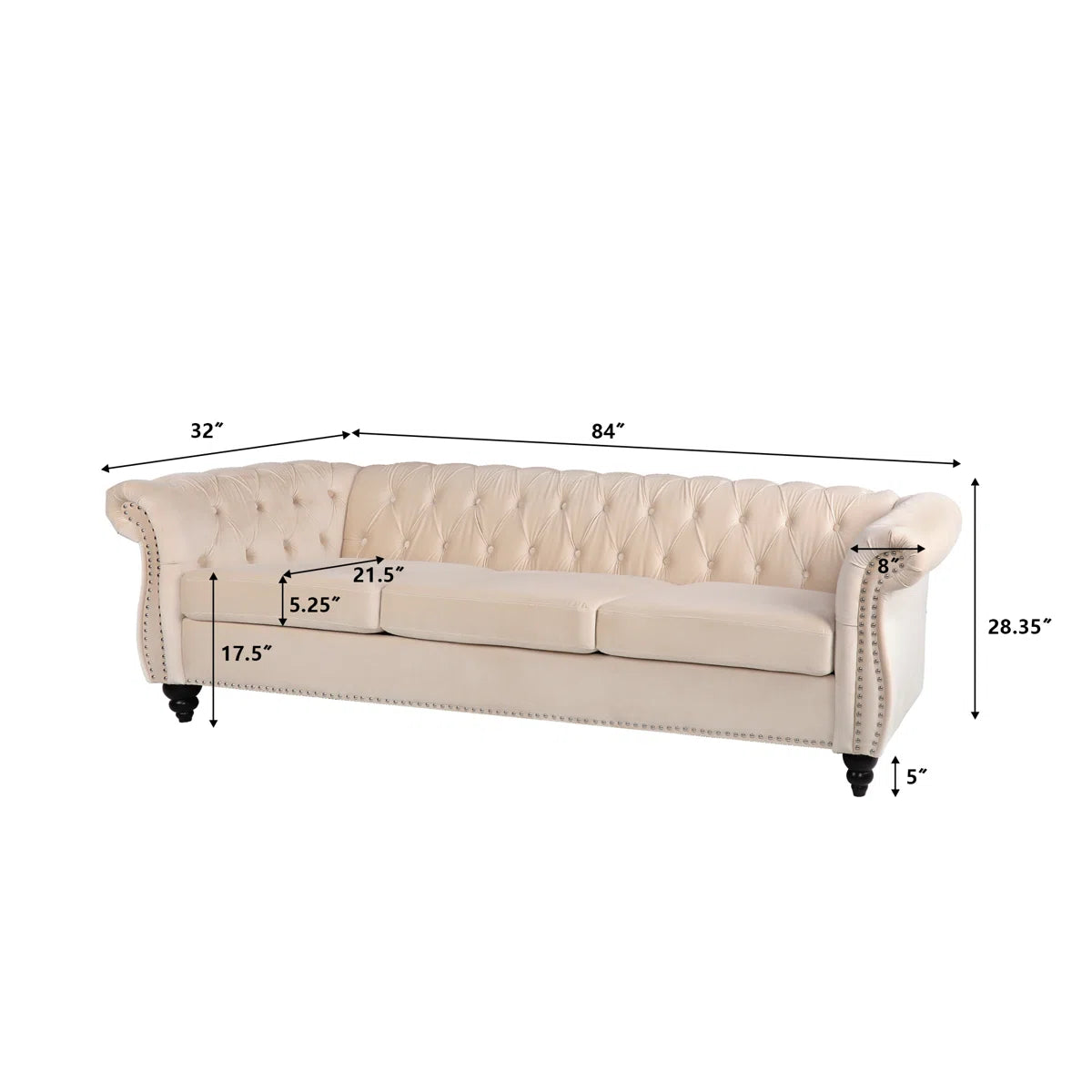 7 Seater Sofa Set: 84'' Upholstered Sofa for Stylish & Compact Living Room
