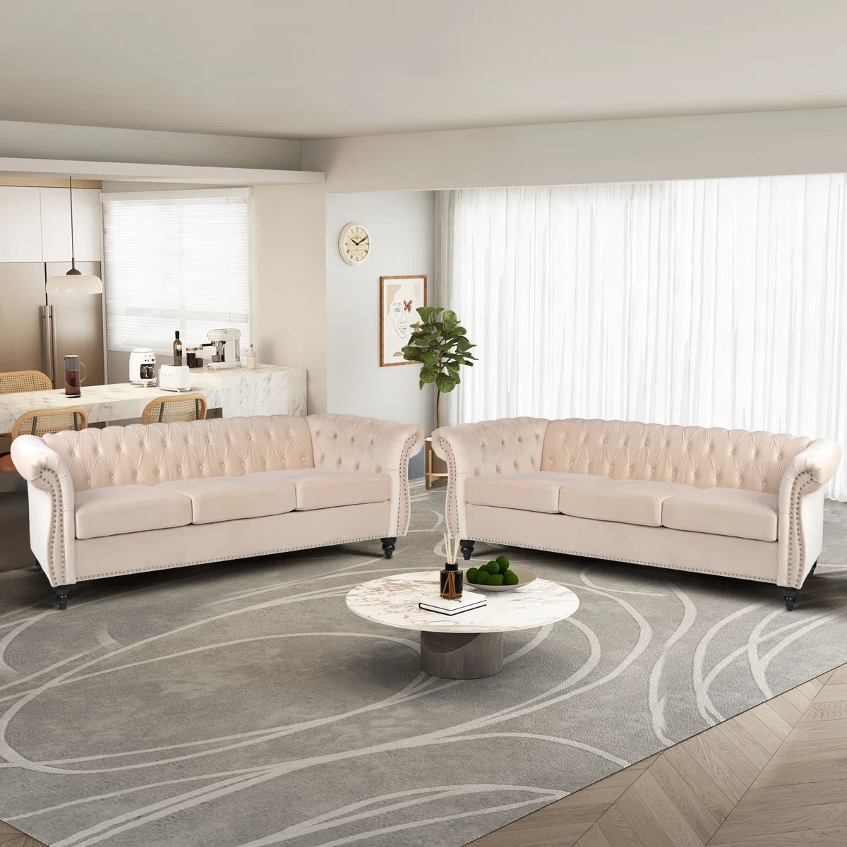 7 Seater Sofa Set: 84'' Upholstered Sofa for Stylish & Compact Living Room