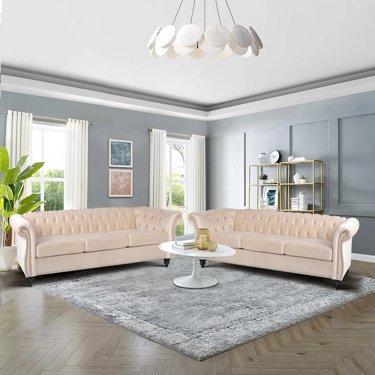 7 Seater Sofa Set: 84'' Upholstered Sofa for Stylish & Compact Living Room