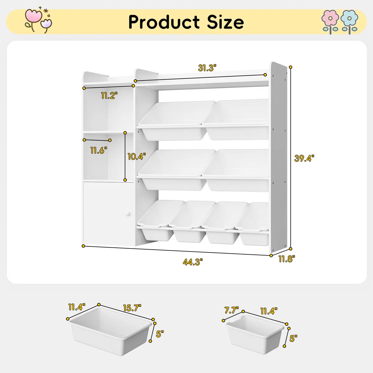 Kids Toy Storage Unit: 8-Bin Organiser with Bookshelves and Enclosed Cabinet