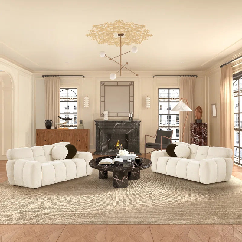 Luxury Sofa Sets: Cosy 2-Piece Sofa and Loveseat Set with Plush Bouclé Upholstery