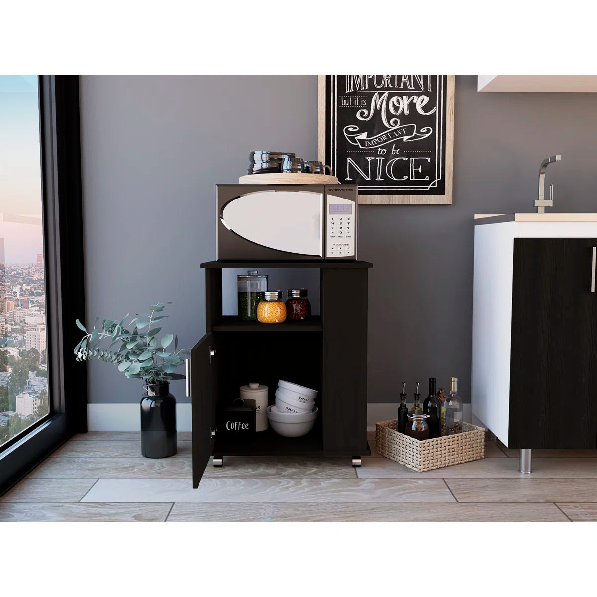Microwave Stands: Single-door, three-sided store unit kit smaller cabinet