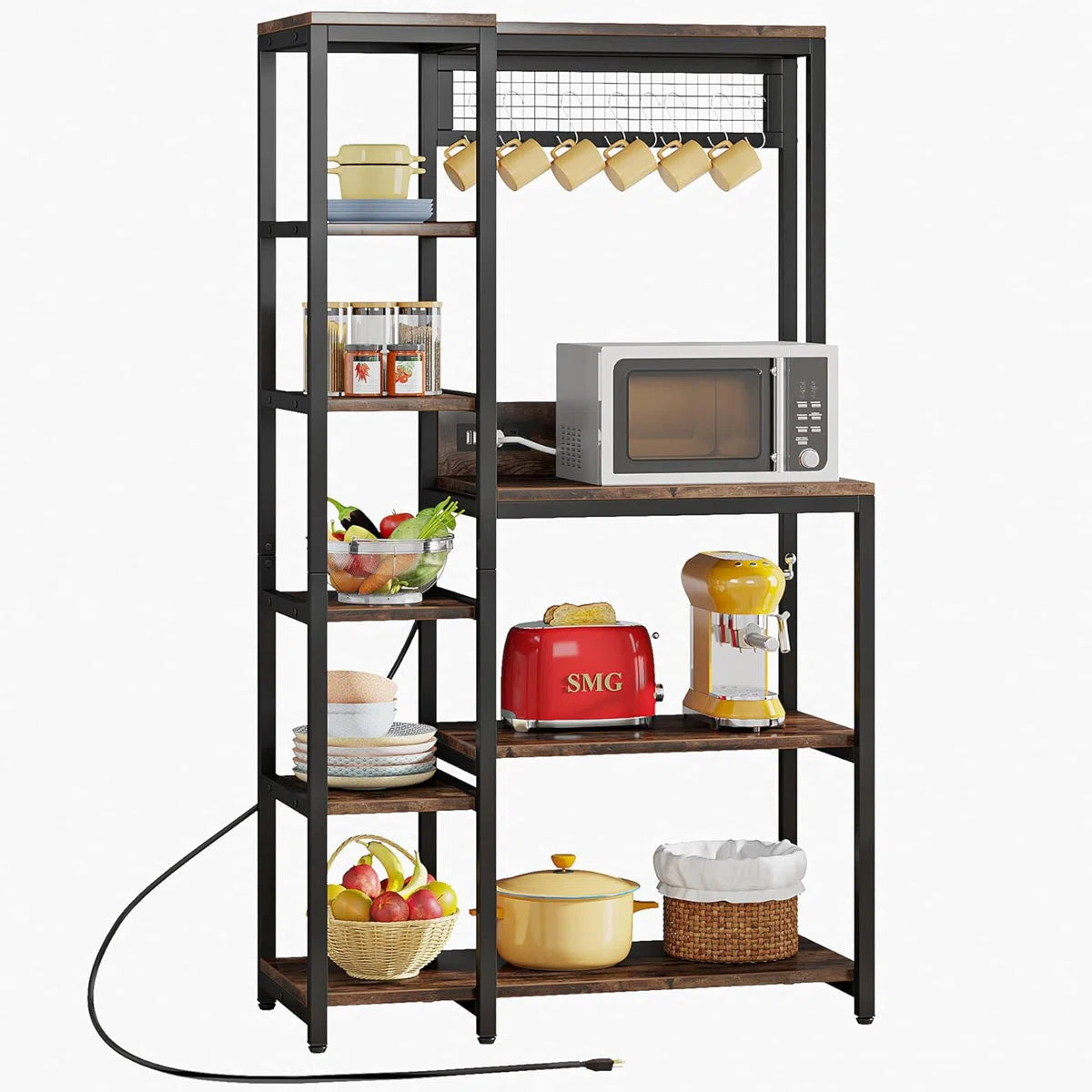 Kitchen Rack: Kitchen Baker's Rack, Freestanding Storage Shelf with USB Ports and Power Outlets