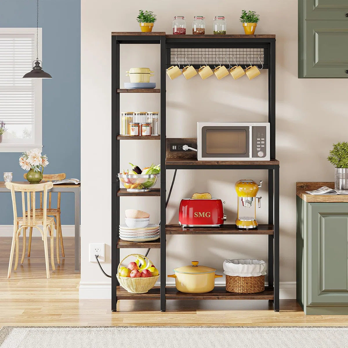 Kitchen Rack: Kitchen Baker's Rack, Freestanding Storage Shelf with USB Ports and Power Outlets